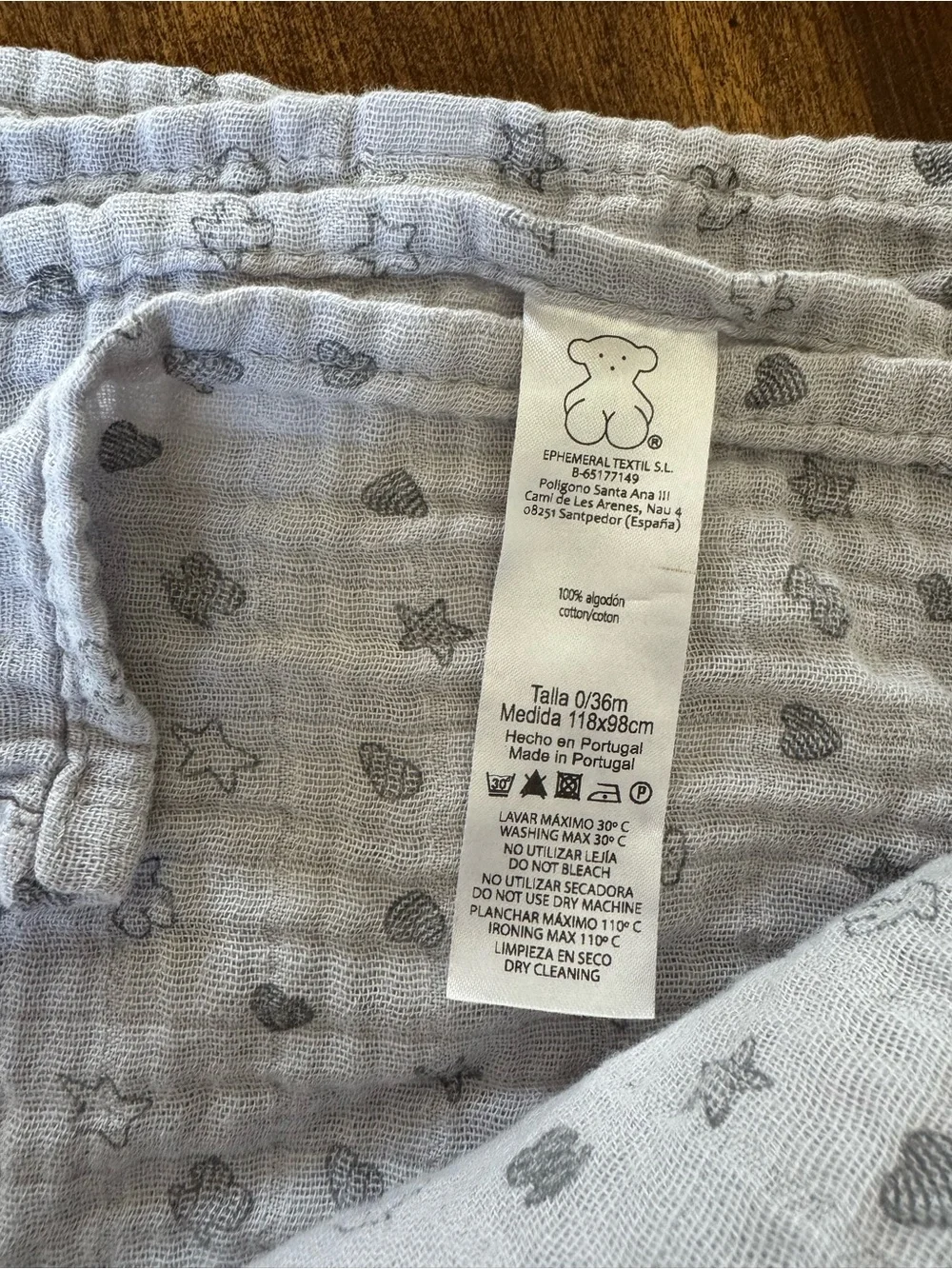 Tous Muslin Baby Blanket with Gray Print